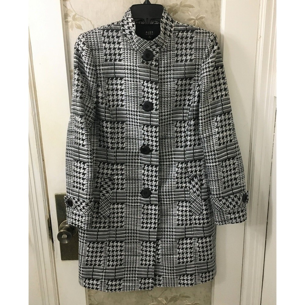 Alex Marie Black & White Houndstooth Trench Coat